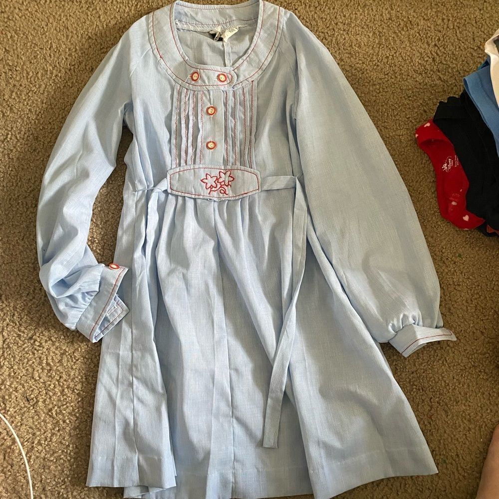 Juniors Vintage Blue and Red Button Floral Dress
